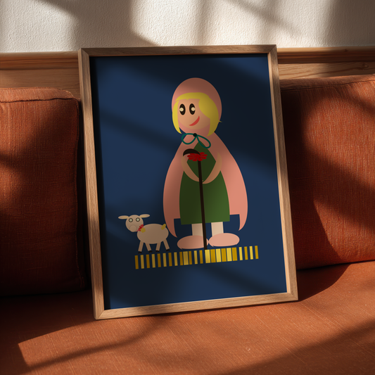 Modern Folk Art Mary Had a Little Lamb Giclée Wall Art Print