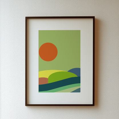 Mid-Century Modern Journey of the Sun and Hills | Abstract Landscape Wall Art
