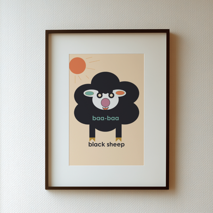 Modern Baa Baa Black Sheep Giclée Wall Art Print