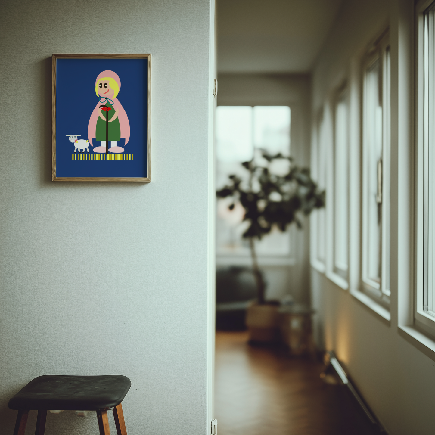 Modern Folk Art Mary Had a Little Lamb Giclée Wall Art Print