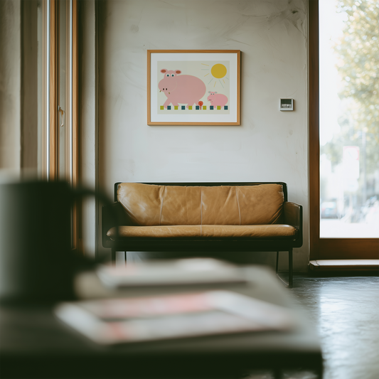 Charming Big Hippo Little Hippo Giclée Wall Art Print