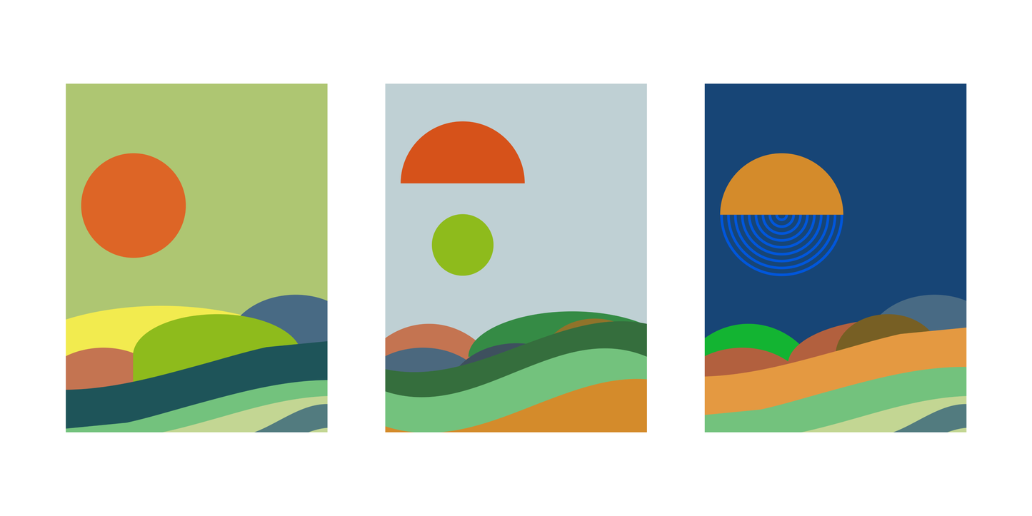 Mid-Century Modern Journey of the Sun and Hills | Abstract Landscape Wall Art