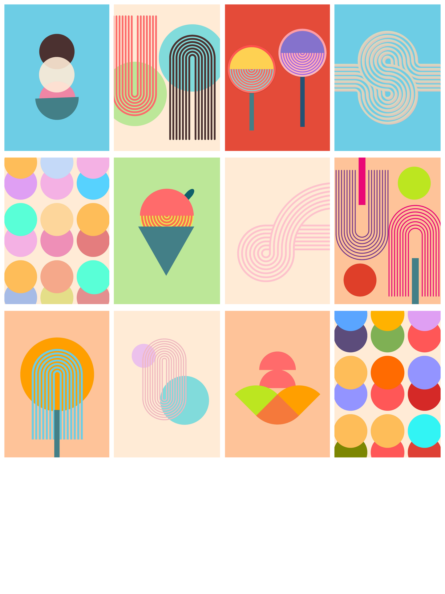 Mid-Century Modern Bauhaus Bonbons | Abstract Geometric Wall Art Collection