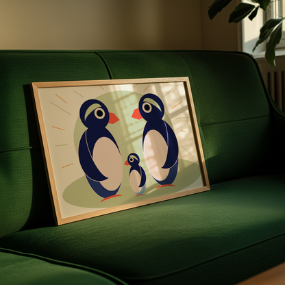 Warm Penguin Family Lion Giclée Wall Art Print